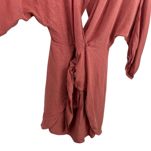 Anthropologie Puff Sleeve Wrap Mini Dress Linen Blend Rose Pink Womens Size 8 - Picture 4 of 9